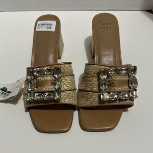 A New Day Women's Brown Mules with Rhinestone Buckle Size 10